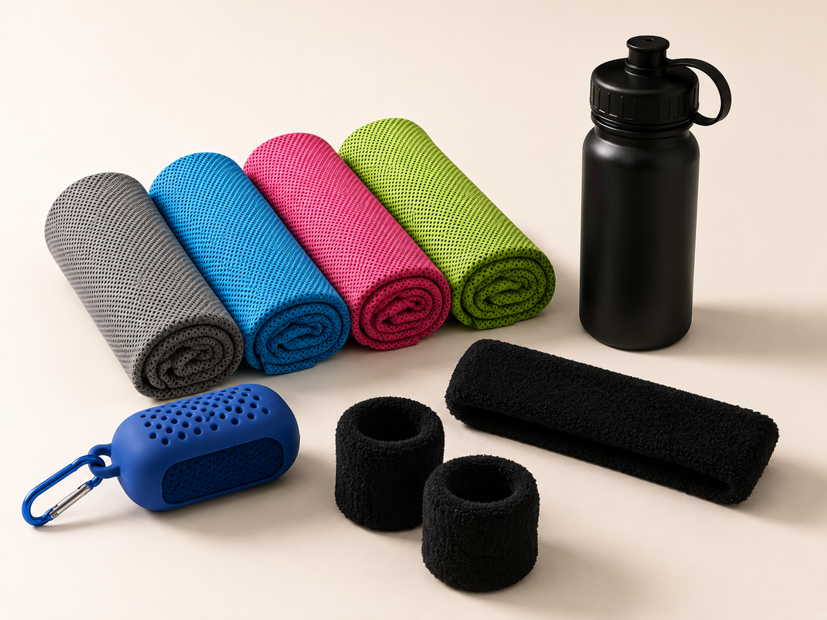 Accessoires de confort pour joueur de padel avec serviettes rafraîchissantes, gourde, étui, bandeau et poignets éponge