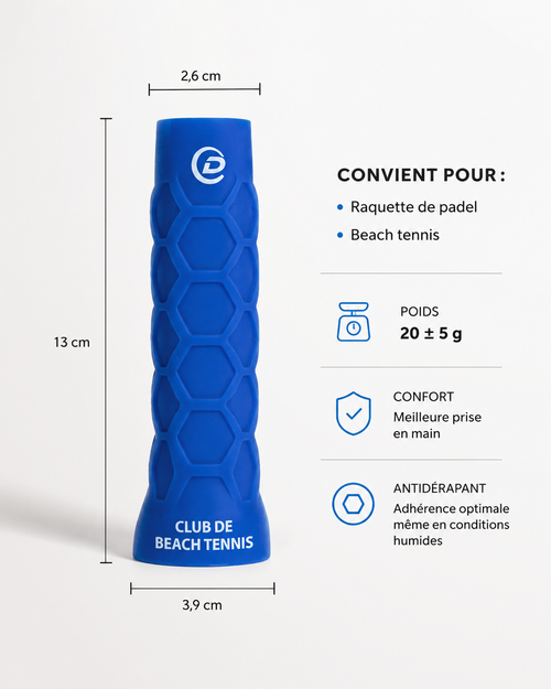 Caractéristiques du grip padel LBS bleu : 20 g, confort et antidérapant