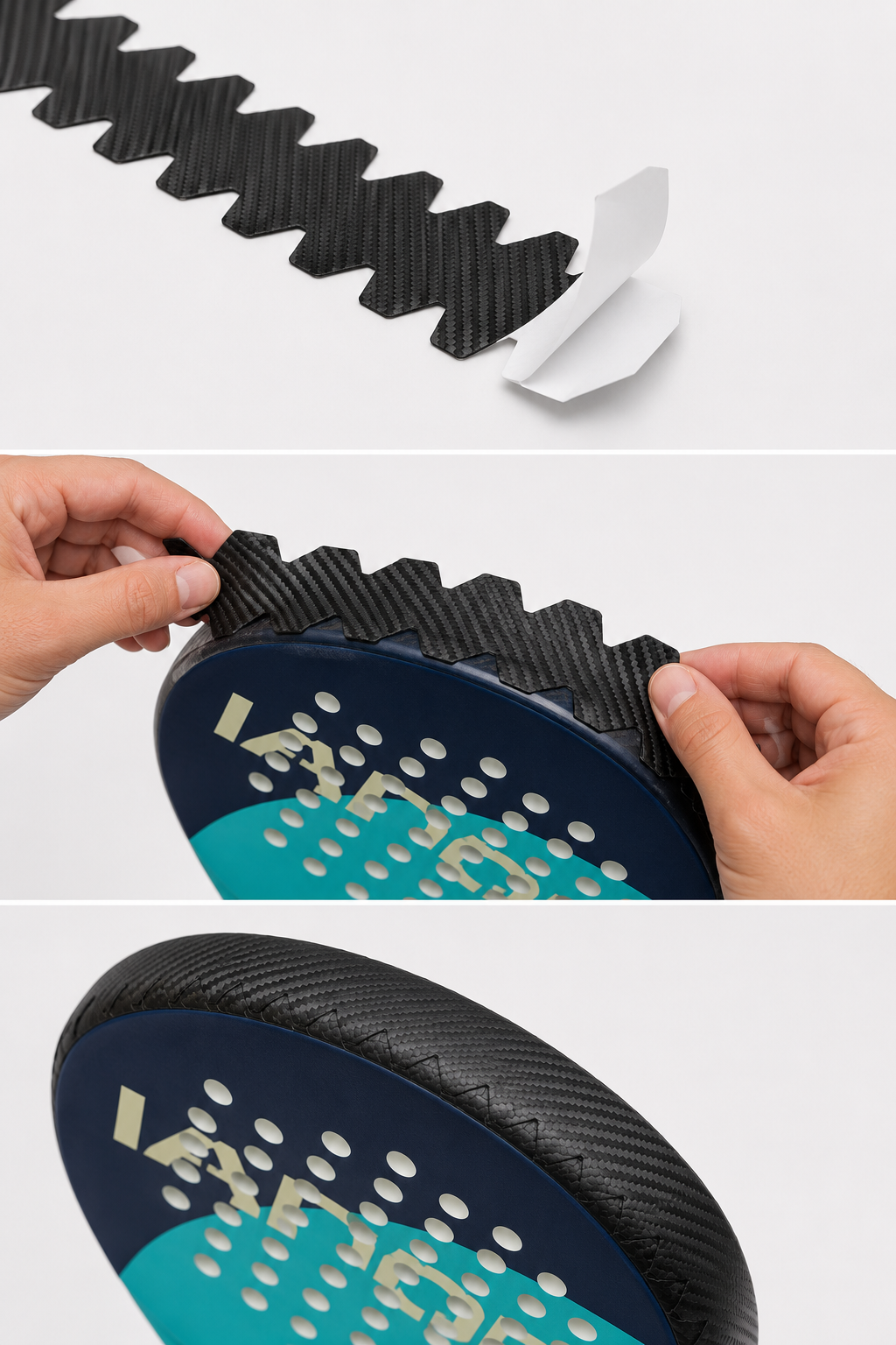Pose de la protection de raquette de padel LBS en trois étapes